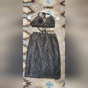 Elegant Silver Summer Glitter Skirt With Matching Top